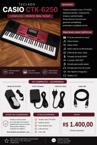 Teclado Casio CTK-6250 Completo - Perfeito para iniciantes