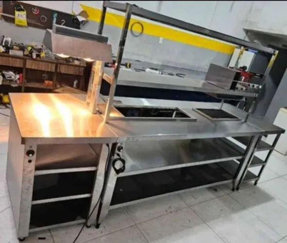 Bancada inox com pista quente  Condimentadora- sob medida 