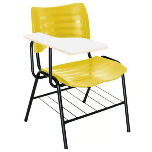Cadeira Universitária Plástica Amarela com Prancheta MDF Resistente Modelo 34010