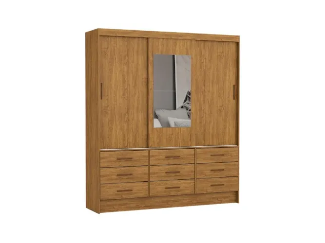 Guarda-Roupa c/ espelho 3 Portas e 9 Gavetas - Cinamomo l66