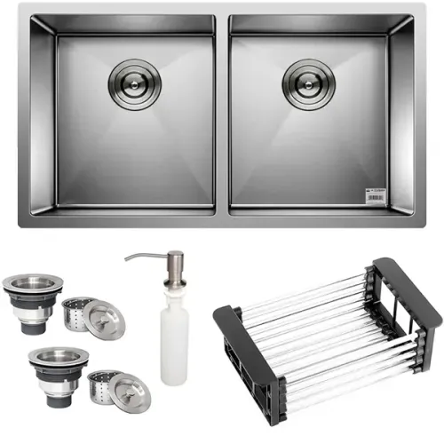 Cuba Dupla Quadrada Inox 304 Cozinha Pia Embutir Sobrepor Gourmet 78x40 Premium com Acessó