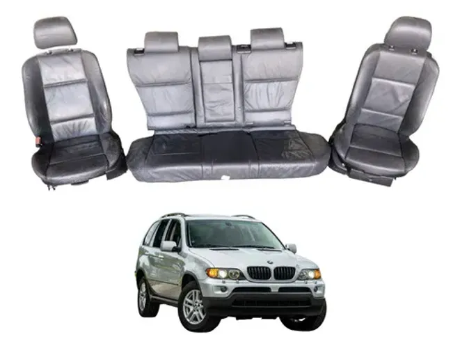 Jogo De Bancos Couro Preto Higienizado Bmw X5 V8 2005 Prata