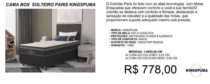 Cama box solteiro com molas ensacadas - Excelente performance