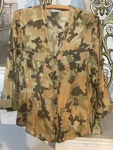 Camisa, Estampada, Le Ricaro, Tamanho P, Viscose/poliester