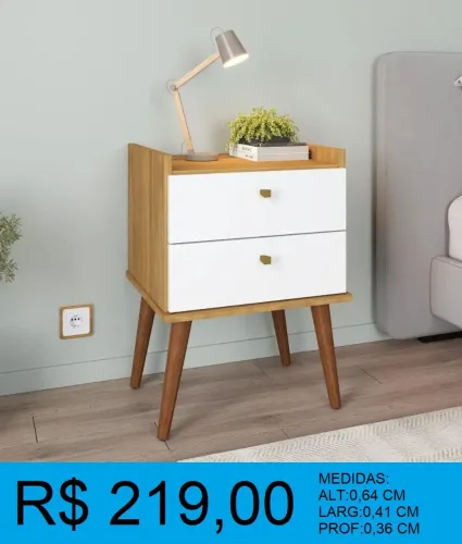 Mesa de cabeceira com duas gavetas