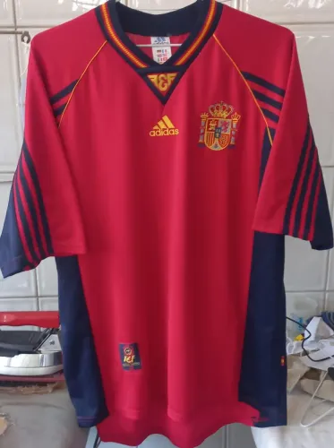 Camisa Espanha Adidas Copa 1998 França Made in Portugal Vermelha Frete Gratis
