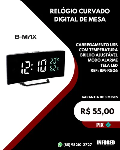 Relógio curvado digital de mesa BM-R806