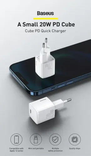 Carregador Baseus Cube PD 20W - Pequeno e Potente