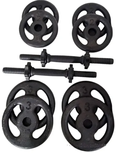 Kit Fitness: Barra Curta c/ Rosca e Anilhas Ferro Pintada