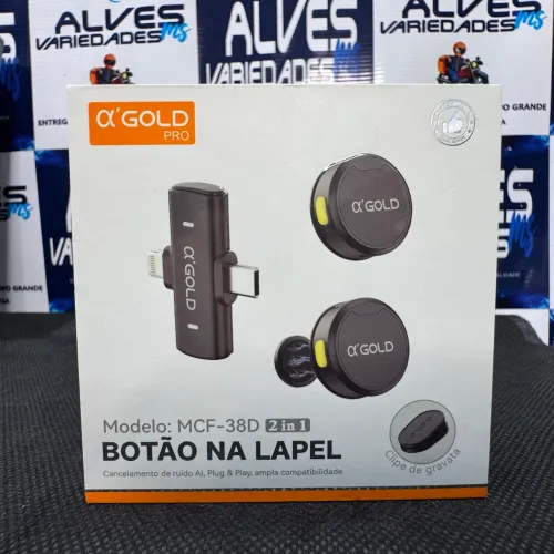 Microfone Lapela Duplo Redondo Com Ímã e Adaptador Tipo c e Lightning