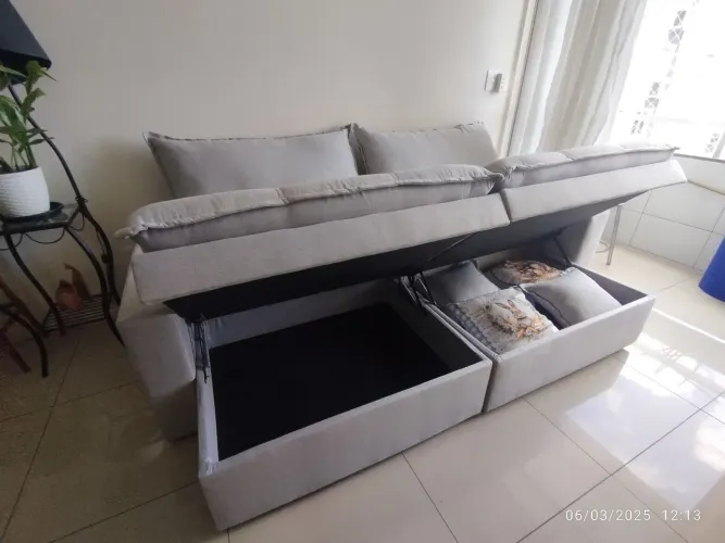 Sofá cama slim com baú maravilhoso em linho