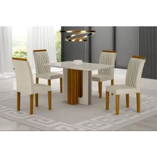 Mesa Sofia 120x80 Vidro Off W C/ 4 Cad - Freijo Off W/palha