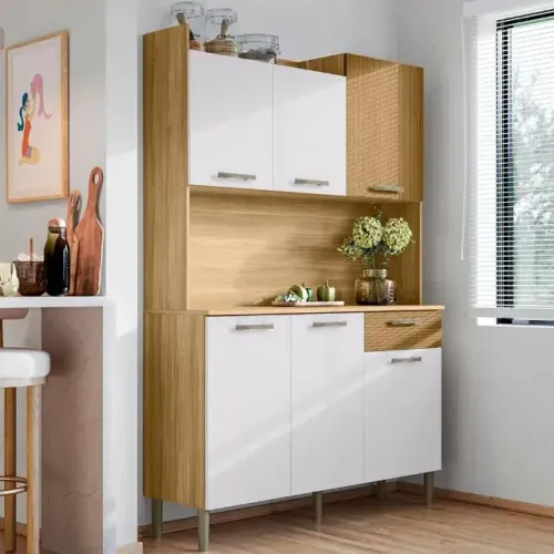 Armário de Cozinha Gênova Freijó/Supremo/Ripado Freijó