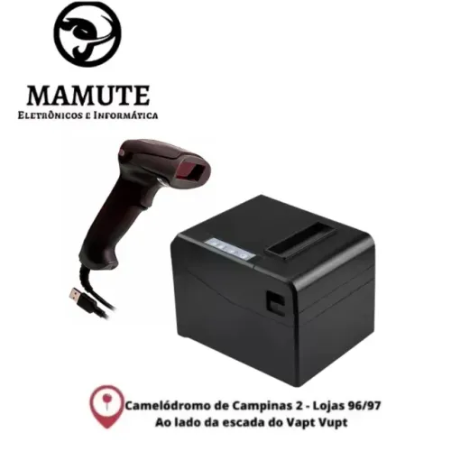 Kit Impressora Não Fiscal Térmica 80mm Usb + Leitor Código Barras com Fio USB