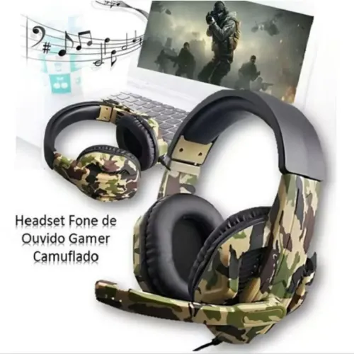 Headset Gamer Camuflado com Microfone compatível celular Xbox PS4 netbook