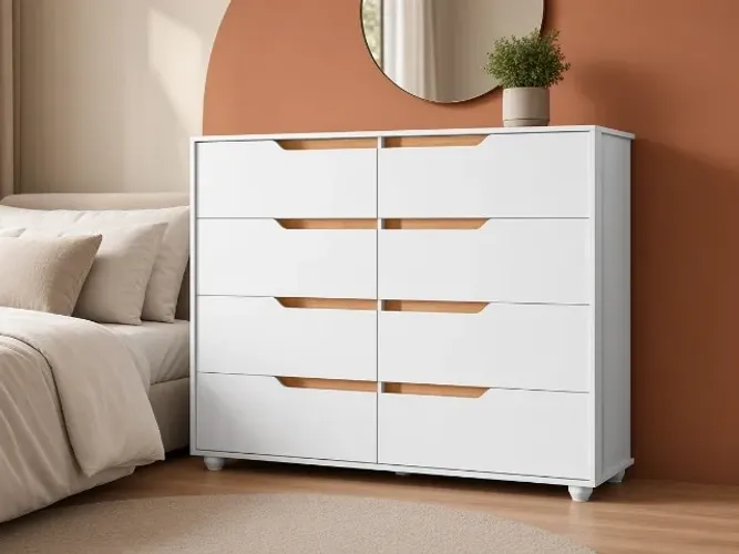Cômoda Doble 8 Gavetas 1,36m Branco/Freijó (NOVO A PRONTA ENTREGA)