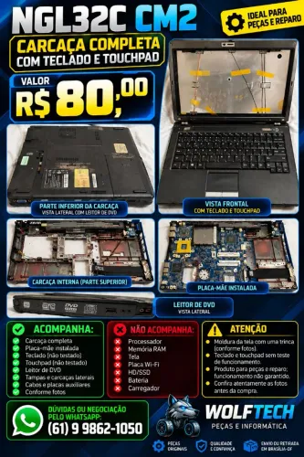 Carcaça de notebooks: Acer, Lenovo, Intelbras, Positivo e Itautec.