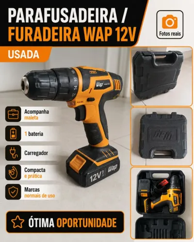 Parafusadeira/Furadeira WAP 12V com Bateria, Carregador e Maleta ? Usada