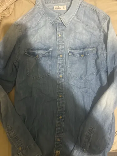 camisa jeans manga longa, hollister.