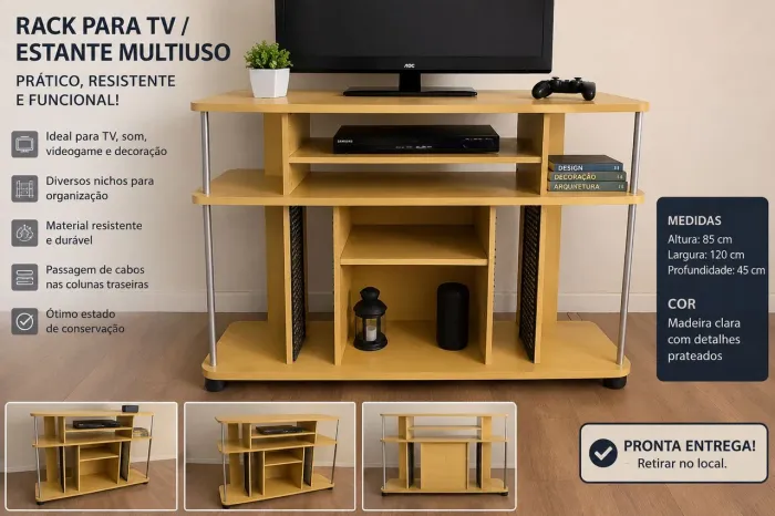 Rack para TV / Estante Multiuso em Madeira - Excelente Estado