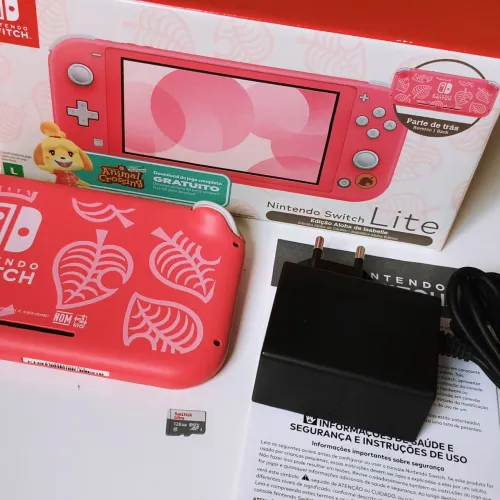 Nintendo Switch Lite Coral Animal Crossing Aloha + microSD 128GB + Caixa