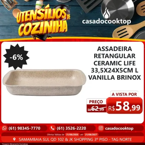 ASSADEIRA RETANGULAR CERAMIC LIFE 33,5X24X5CM 2,8 L VANILLA BRINOX