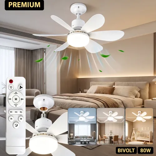 (NOVO)VENTILADOR 6 PÁS DE TETO 52CM 80W COM CONTROLE REMOTO