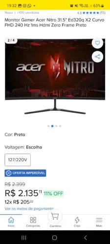 Monitor curvado mais cule, Gabinete, teclado todos sem uso no plástico ainda