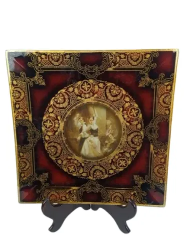PRATO DECORATIVO ESPANHOL EM VIDRO VINTAGE - PEÇA RARA COM SUPORTE 41,5CM