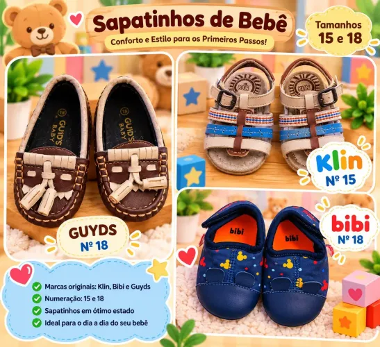 Lote Sapatinhos De Bebê Marcas Klin, Bibi E Guyds Tam 15 E 18 (Ótimo Estado)