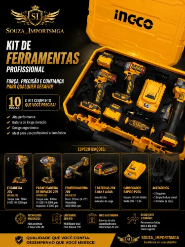 Kit de ferramentas esmerilhadeira parafusadeira chave de impacto 
