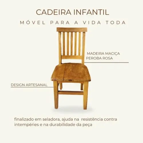 Cadeira em madeira maciça peroba rosa infantil 32x72x326