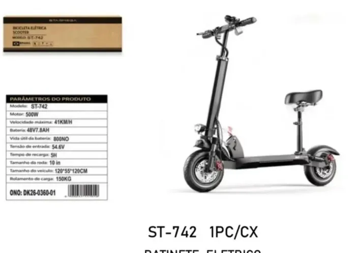 Patinete Elétrico Scooter 500W Dobrável Até 41km/h Potente Preto Na Caixa