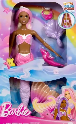boneca Barbie sereia Cores mágicas Nova