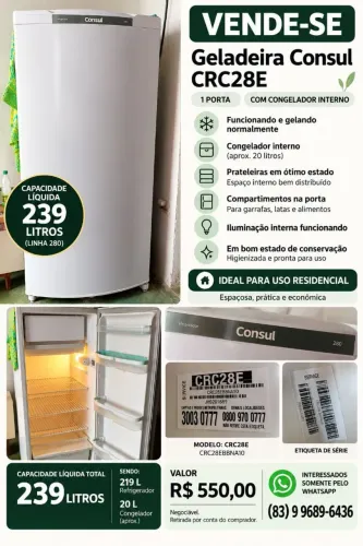 Geladeira Consul 239 Litros- Funcionando perfeitamente
