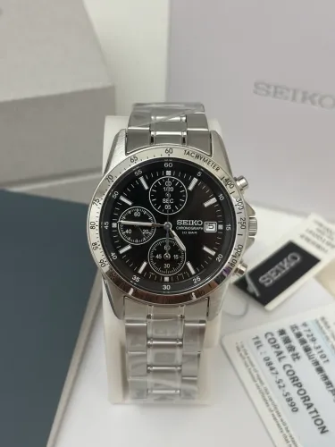 Relógio Seiko SBTQ041 Spirit Cronógrafo Preto 38,5mm | Novo | Full Set | Original Japão