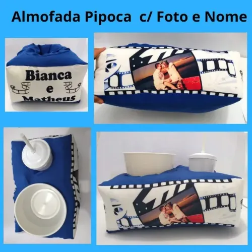 Almofada Pipoca Personalizada C/ Nome e Foto do Casal / Dia dos Namorados