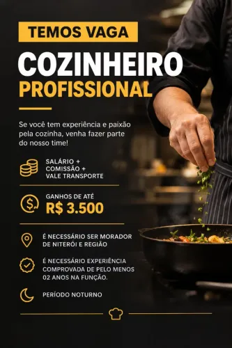 VAGA DE COZINHEIRO PROFISSIONAL 