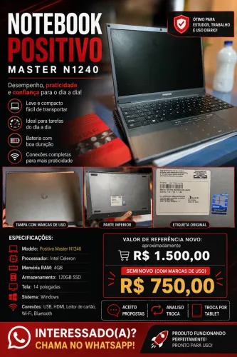 Not positivo master N1240 4gb / aceito troca por tablet