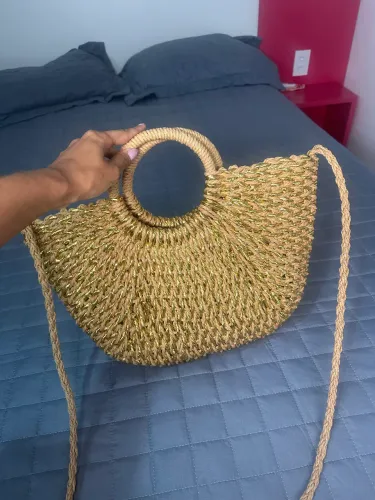 bolsa de praia palha dourada fios acquamare