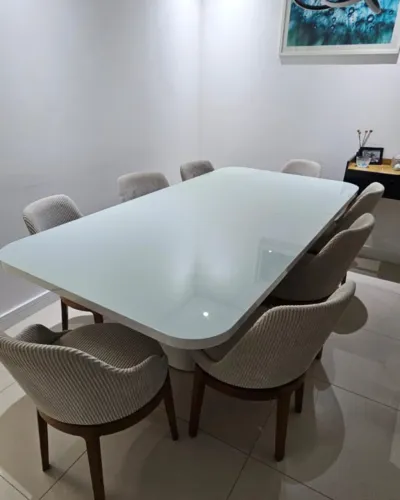 Mesa de Jantar BRETON - Vidro 2,20x1,10m + 8 Cadeiras Giratórias 
