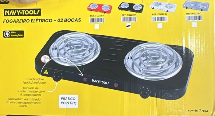 Fogão elétrico portátil com 2 bocas