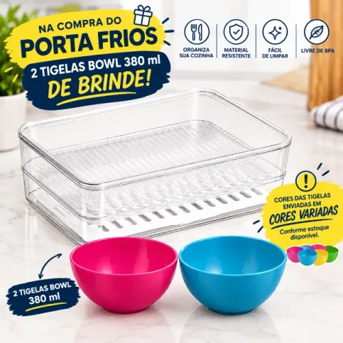 Porta Frios Duplo Organizador de Geladeira Transparente Com Divisória Queijo Presunto OU +