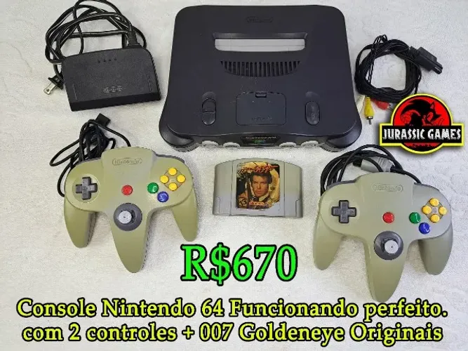 Console Nintendo 64 Com 007 Goldeneye, 2 Controles originais Funcionando Perfeitamente N64