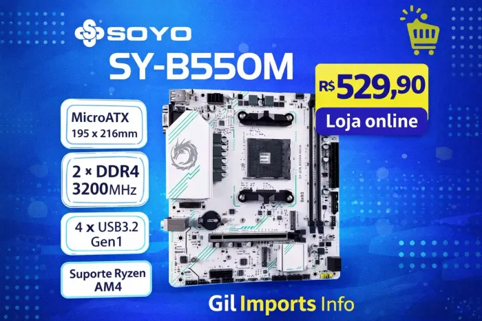 PLACA-MÃE SOYO SY-B550M AM4 B550 DDR4 3200MHz NOVA LACRADA