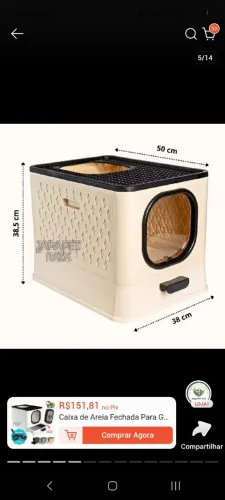 Caixa de Areia Fechada Para Gatos Luxo Com Peneira Interna Porta Transparente + Pá