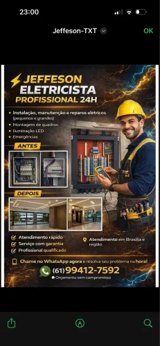 Eletricista instalador e manutenção reparo 24h
