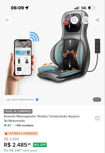 VENDO ASSENTO MASSAGEADOR SHIATSU