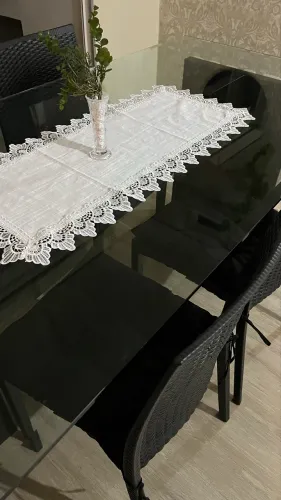 Mesa de Jantar com Tampo de Vidro e Base em Madeira / MDF (Apenas a Mesa)