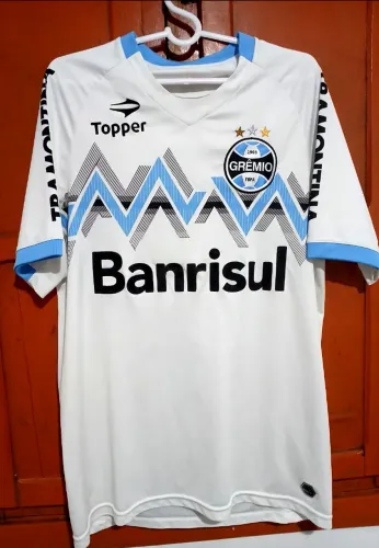 Camisa Grêmio 2014 Topper Branca Original com desgaste no patrocínio que está descolando 